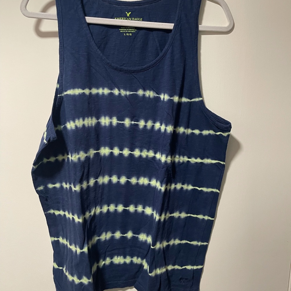 American eagle blue tank with green stripes